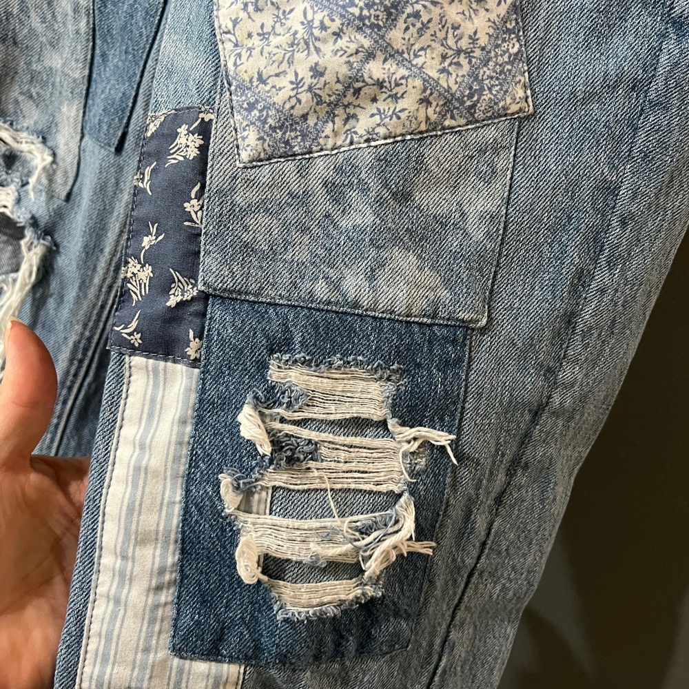 American Eagle Patchwork Distressed Blue Jeans - image 3